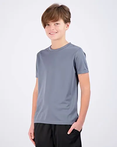 5 Pack:Boys Mesh Crew T-Shirt Girls Youth Teen Active Wear Athletic Quick Dry fit Dri-Fit Moisture Wicking Performance Basketball Gym Sport Short Sleeve Undershirt Tee Soccer Top -Set 7,Small 6-7