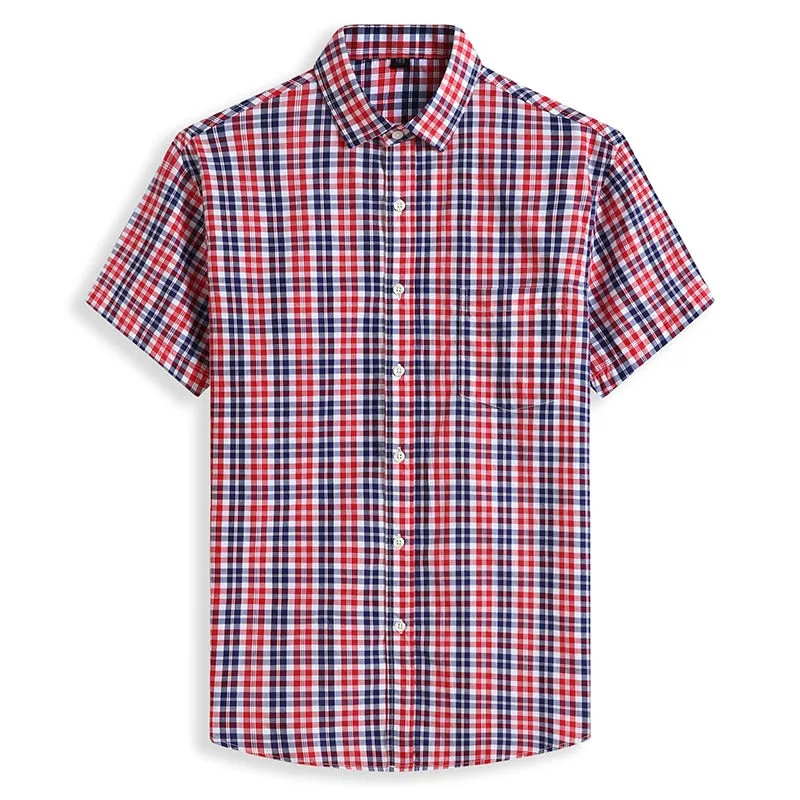 5XL 6XL 7XL 8XL 10XL Men&#39;s Plus Size Shirts Fashion Casual Classic Style 100% Cotton Comfortable Plaid Short Sleeve Shirt Male