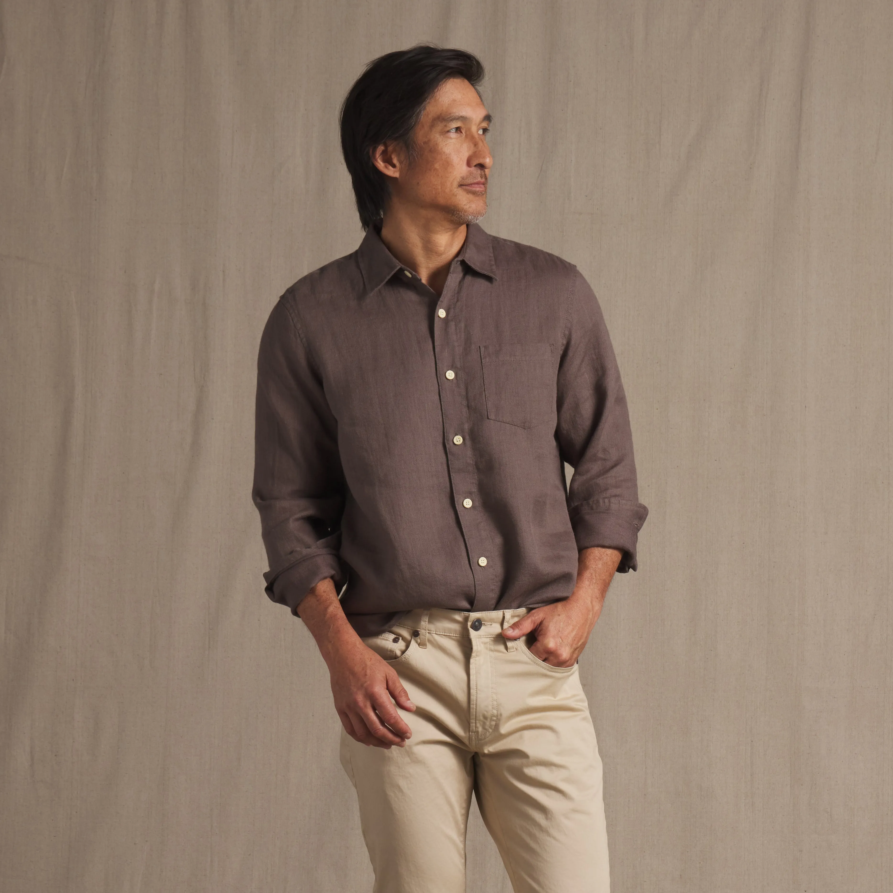 Amalfi Textured Hemp Linen Cotton Shirt - Mushroom