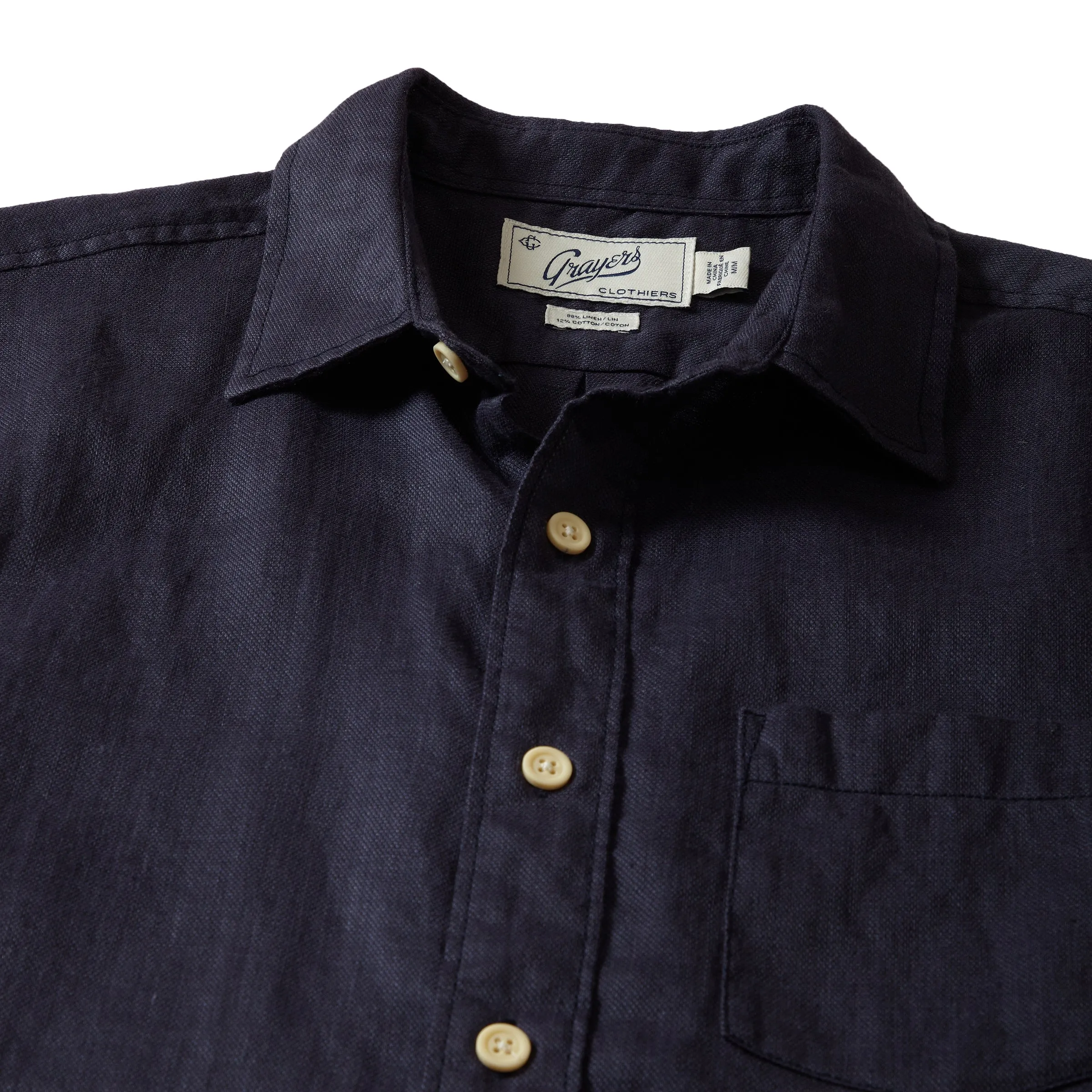 Amalfi Textured Hemp Linen Cotton Short Sleeve Shirt - Blue Steel