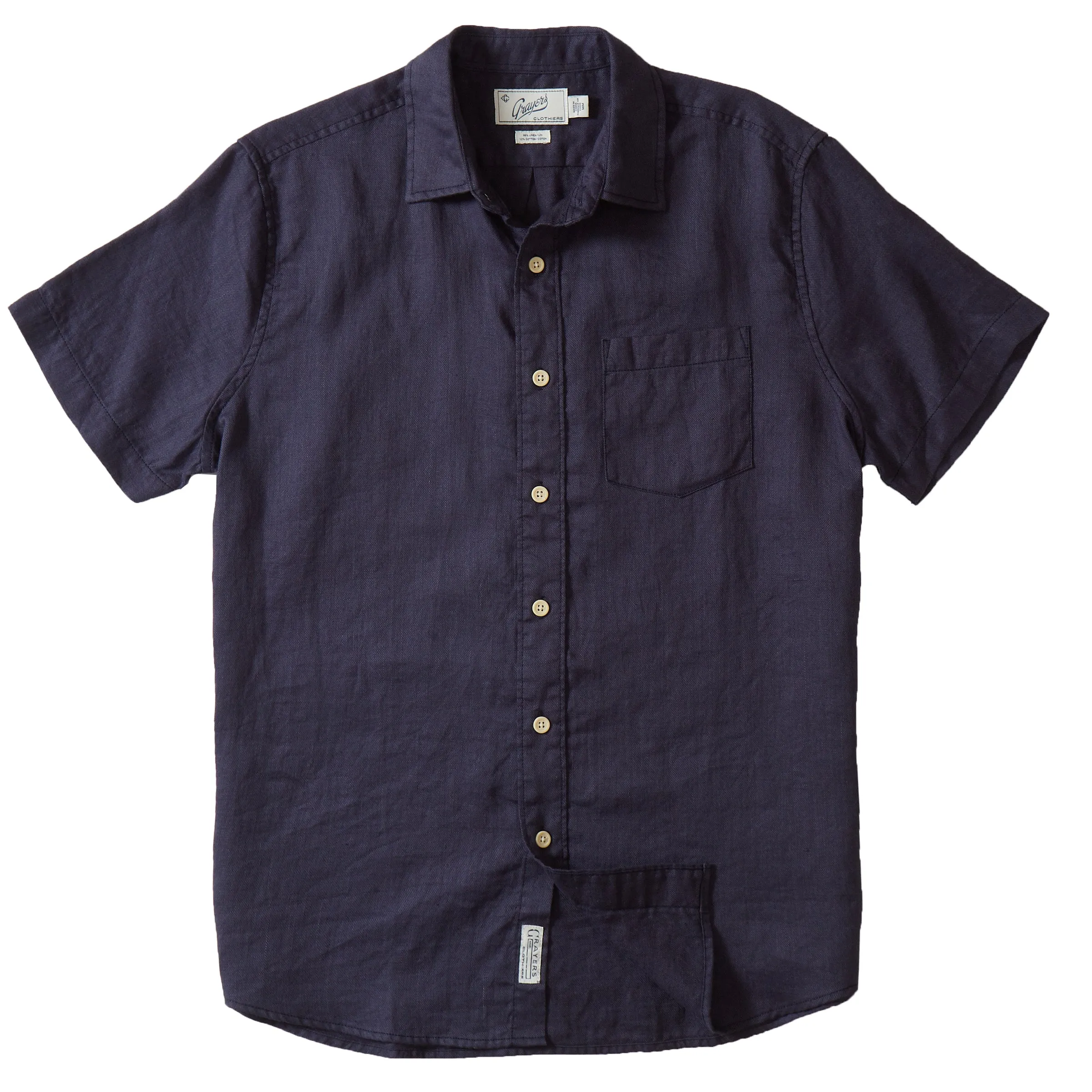 Amalfi Textured Hemp Linen Cotton Short Sleeve Shirt - Blue Steel