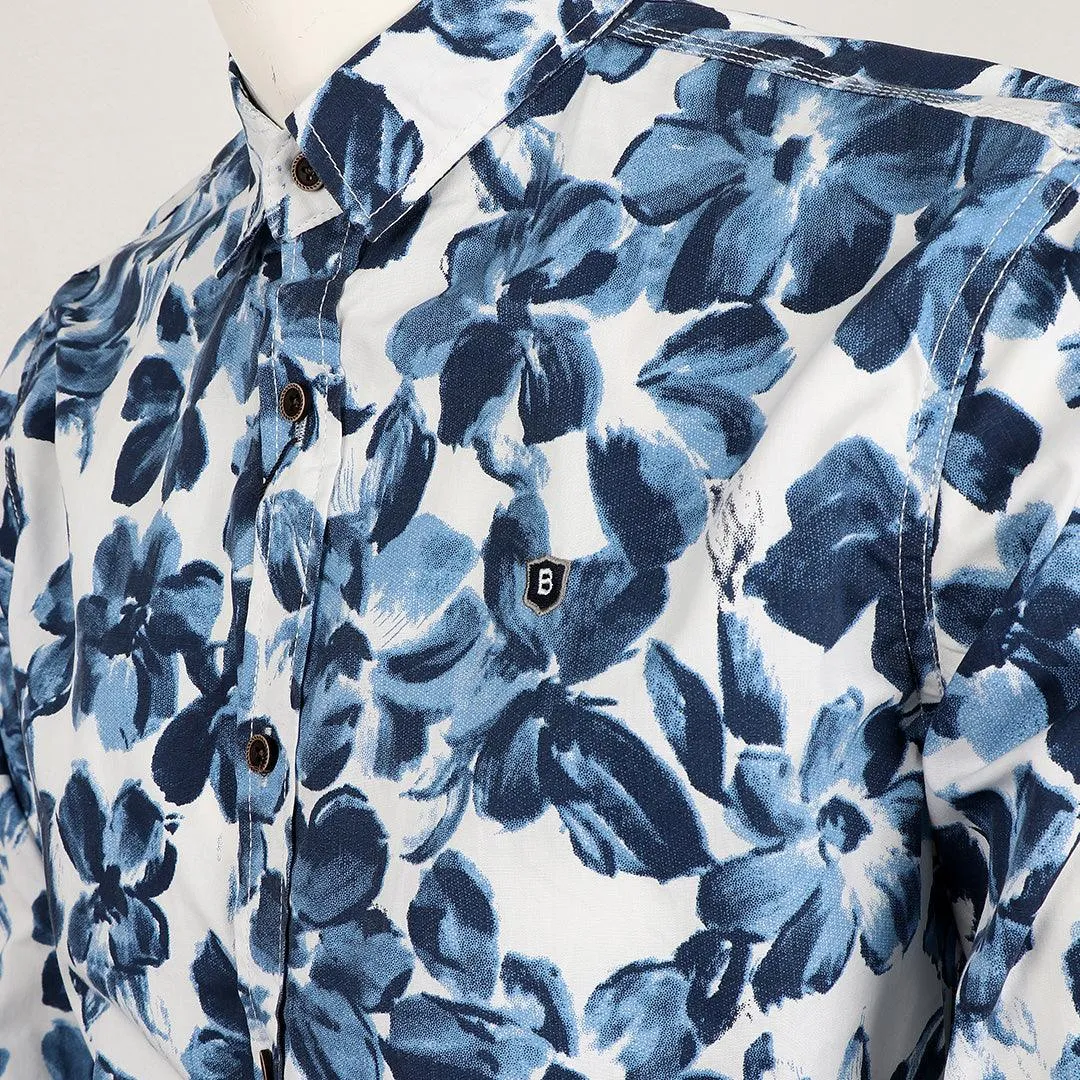 Bajieli Floral Sky Blue Long Sleeve Shirt