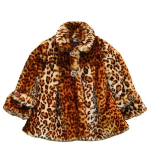 Big Girls Brown Leopard Faux Coat 7-12