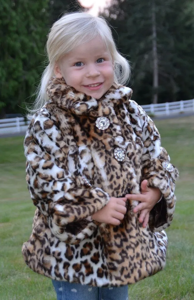 Big Girls Brown Leopard Faux Coat 7-12