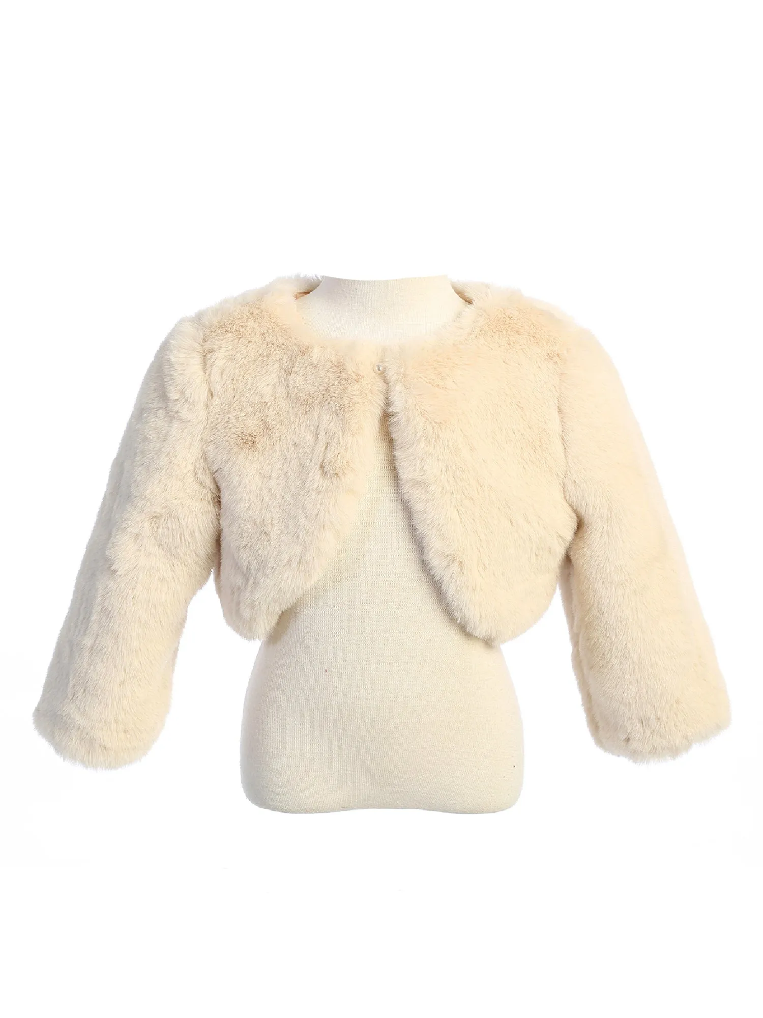 Big Girls Champagne Stylish Faux Fur Bolero Jacket 8-14