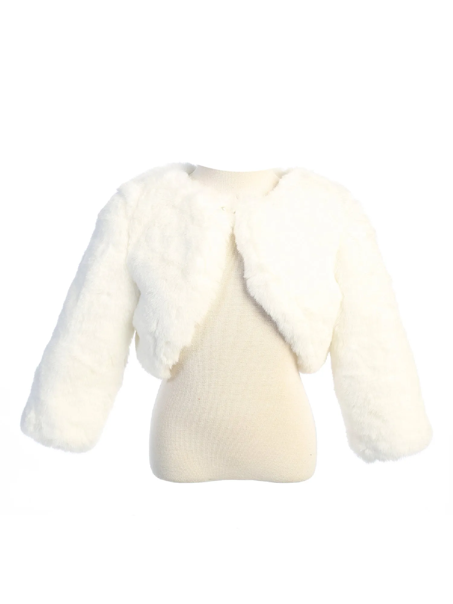 Big Girls Ivory Stylish Faux Fur Bolero Jacket 8-14