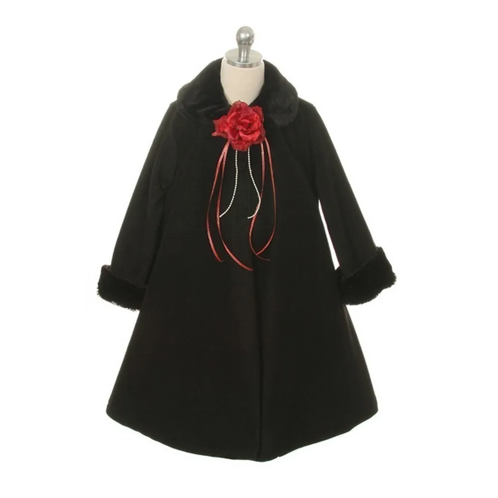 Black Fleece Faux Collar Cuff Stylish Coat Girls 2-12