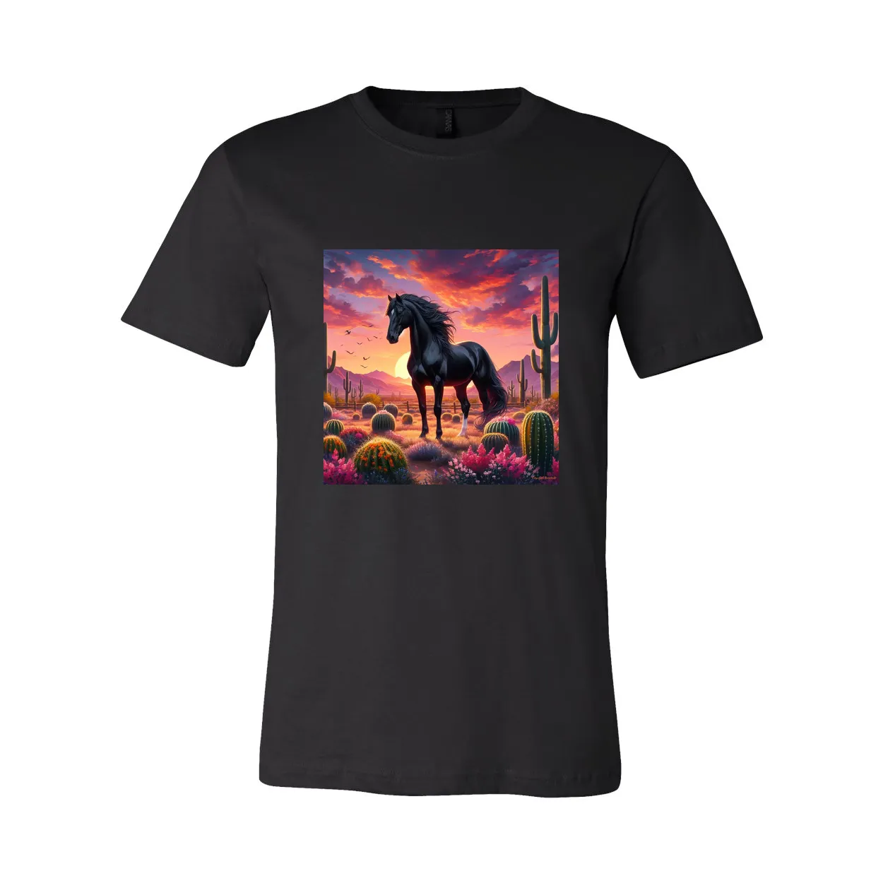 Black Stallion Desert Sunset Design T Shirts