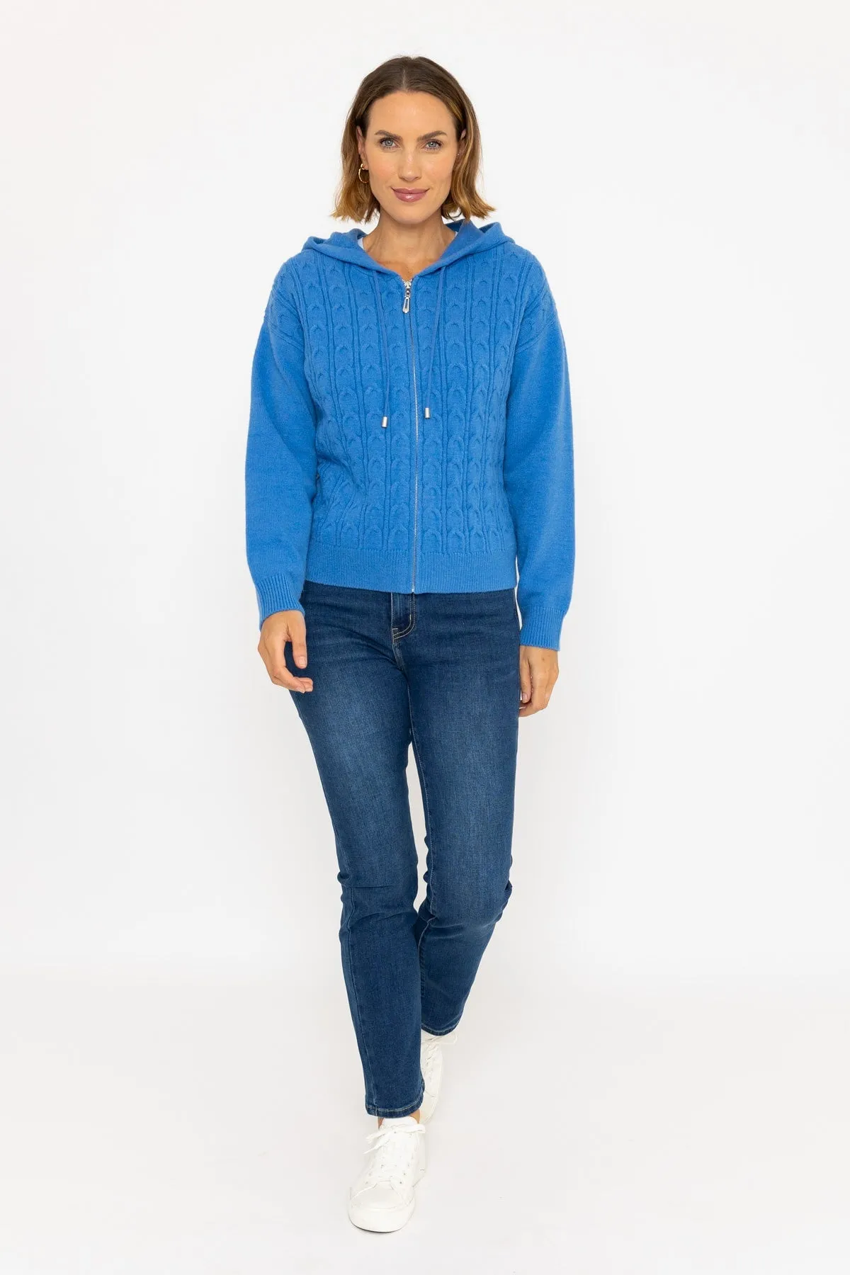 Blue Cable Zip Knit Hoodie