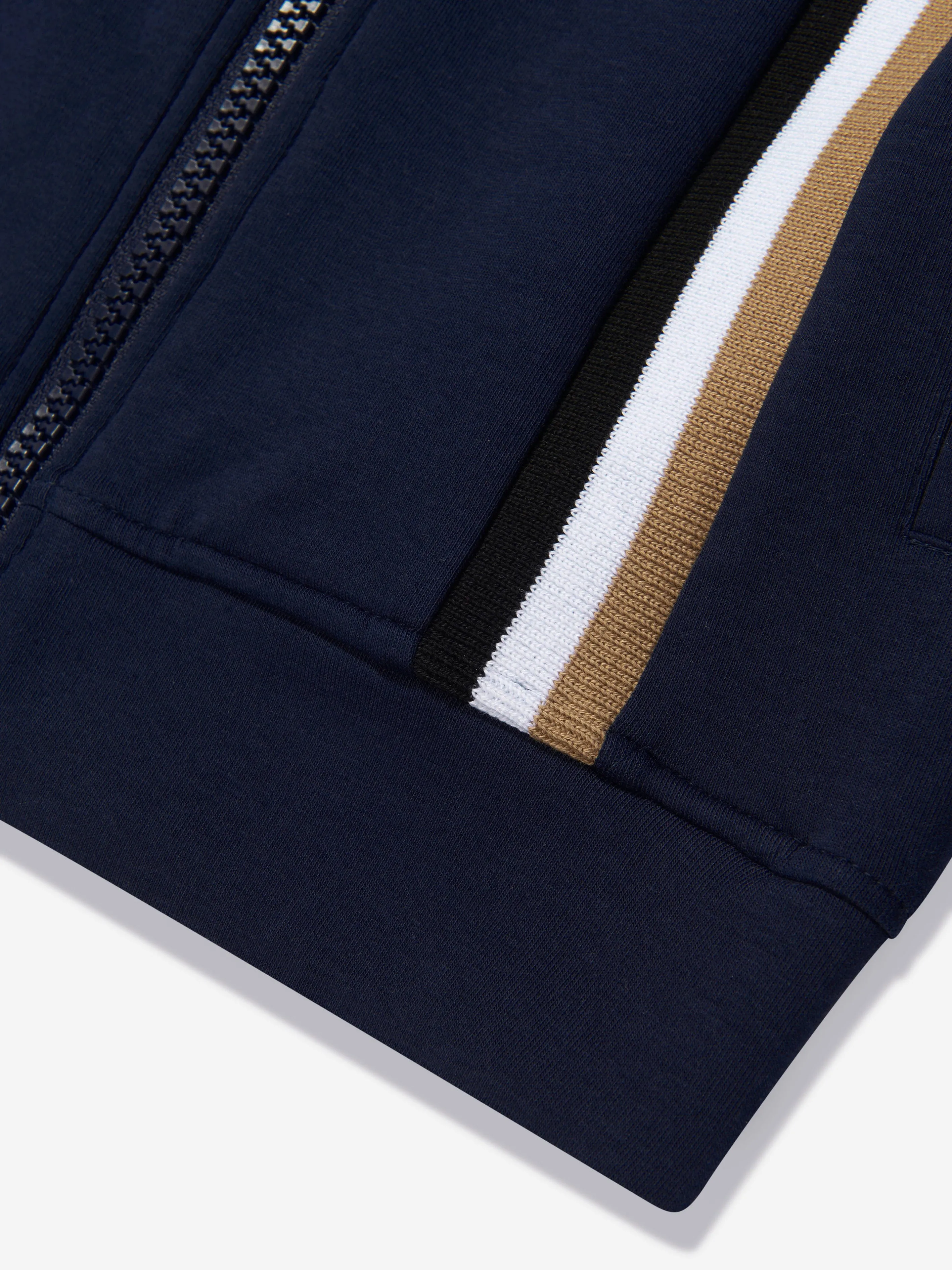 BOSS Boys Logo Stripe Zip Up Hoodie In Navy