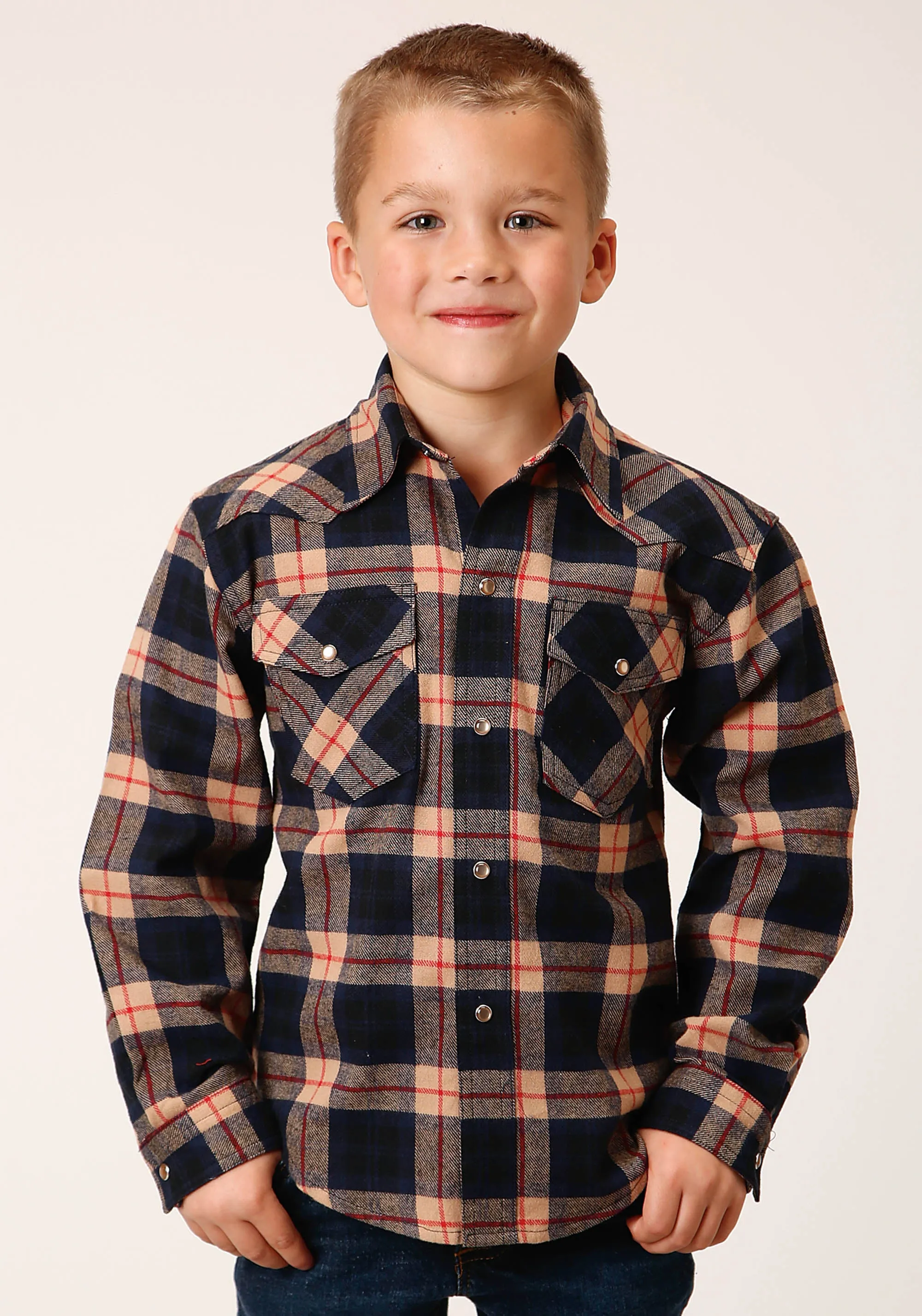 BOYS LONG SLEEVE SNAP UNLINED FLANNEL SHIRTS WESTERN SHIRT