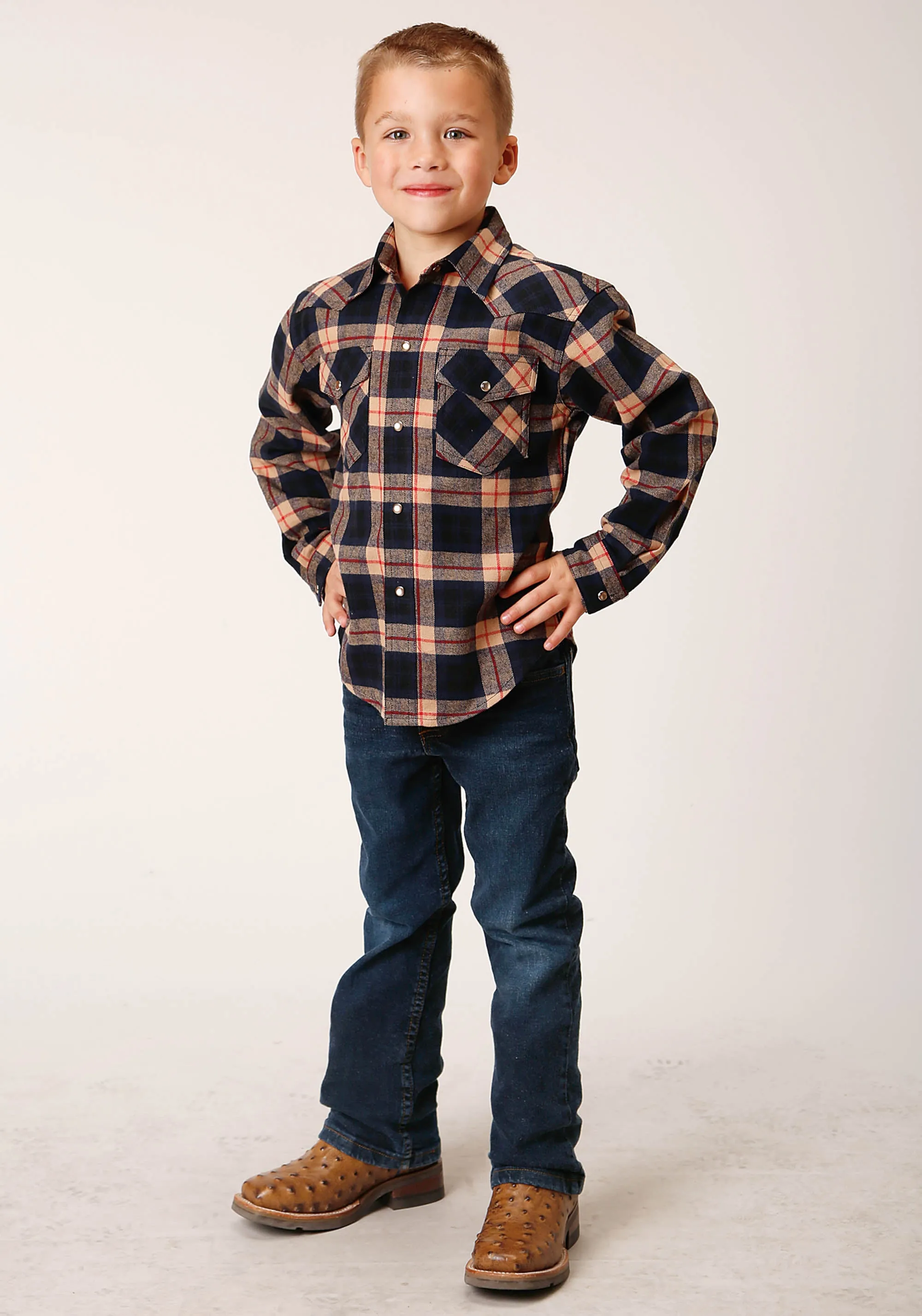 BOYS LONG SLEEVE SNAP UNLINED FLANNEL SHIRTS WESTERN SHIRT