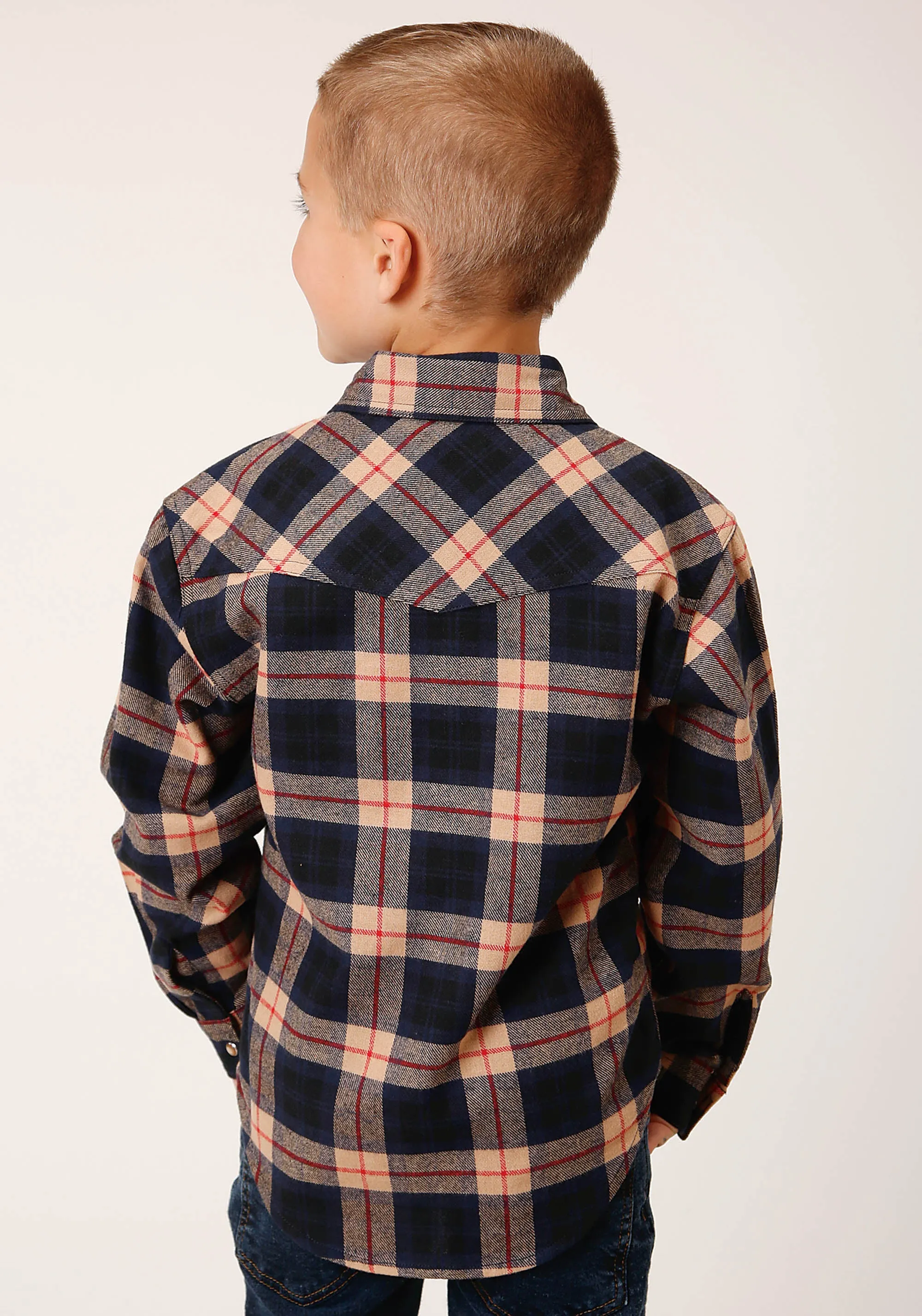 BOYS LONG SLEEVE SNAP UNLINED FLANNEL SHIRTS WESTERN SHIRT