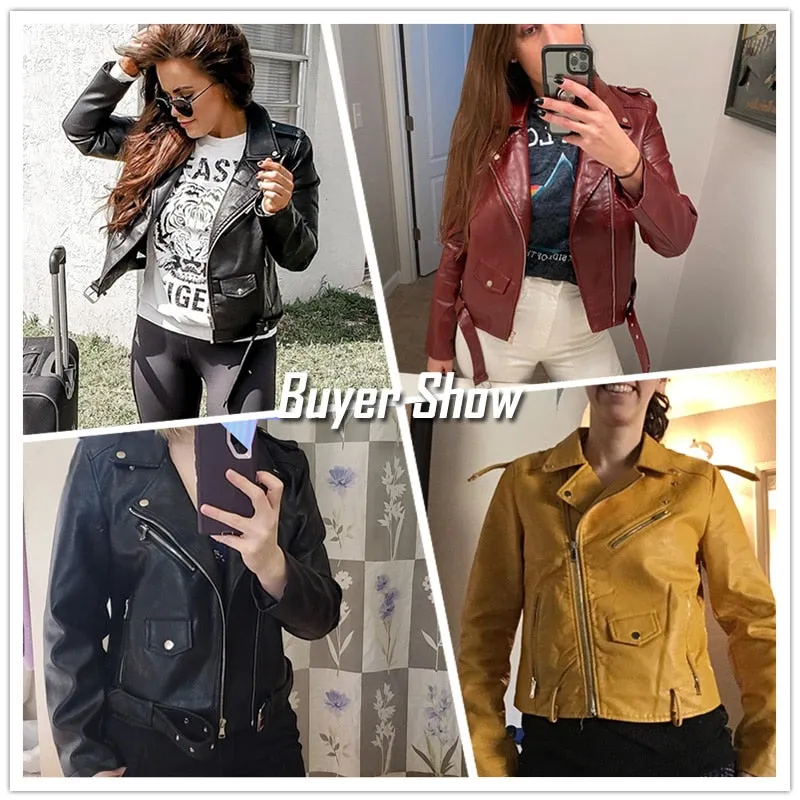 Bright Color Women's Leather Jacket with Stylish Details