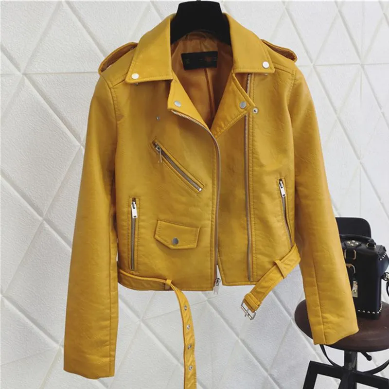 Bright Color Women's Leather Jacket with Stylish Details