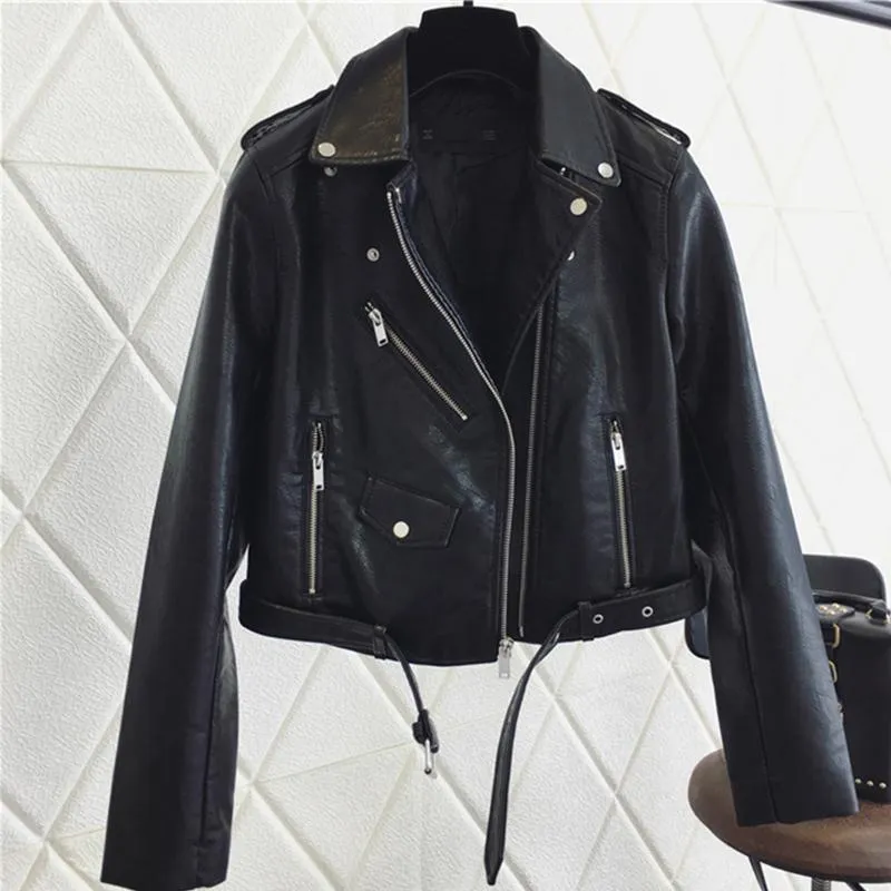 Bright Color Women's Leather Jacket with Stylish Details