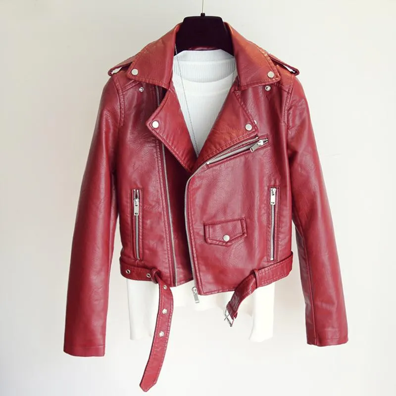 Bright Color Women's Leather Jacket with Stylish Details