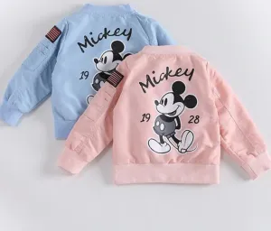 Casual Windproof Kids' Mickey Pattern Denim Jackets