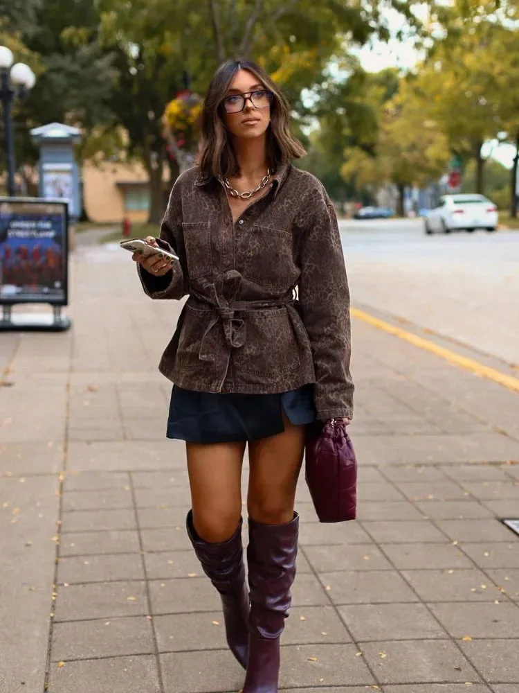 Chic Stylish Loose Leopard Print Long Sleeve Jacket