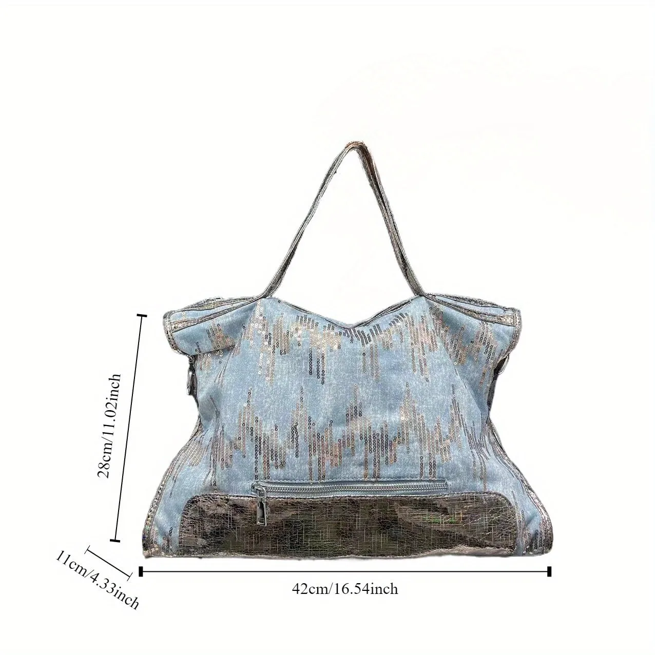 Chic Tie-Dye Denim Tote Bag with Sequin Detail - Elegant Shoulder & Crossbody Handbag for Women, Lightweight & Versatile