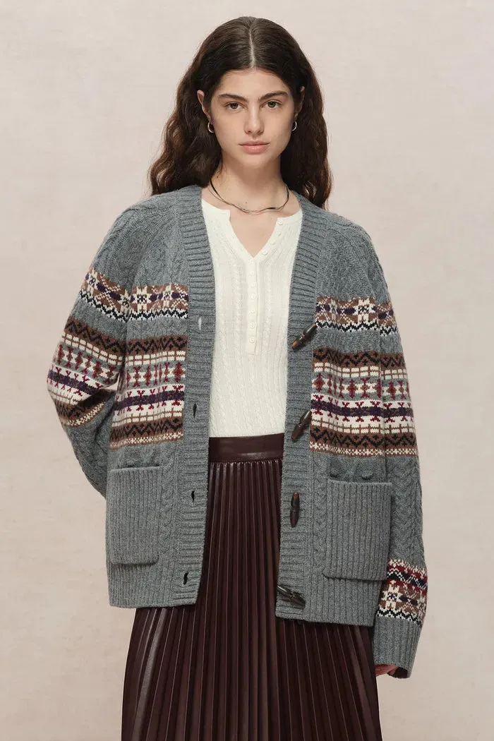 Coll Fair Isle Cardigan in Chunky Merino Wool Knit