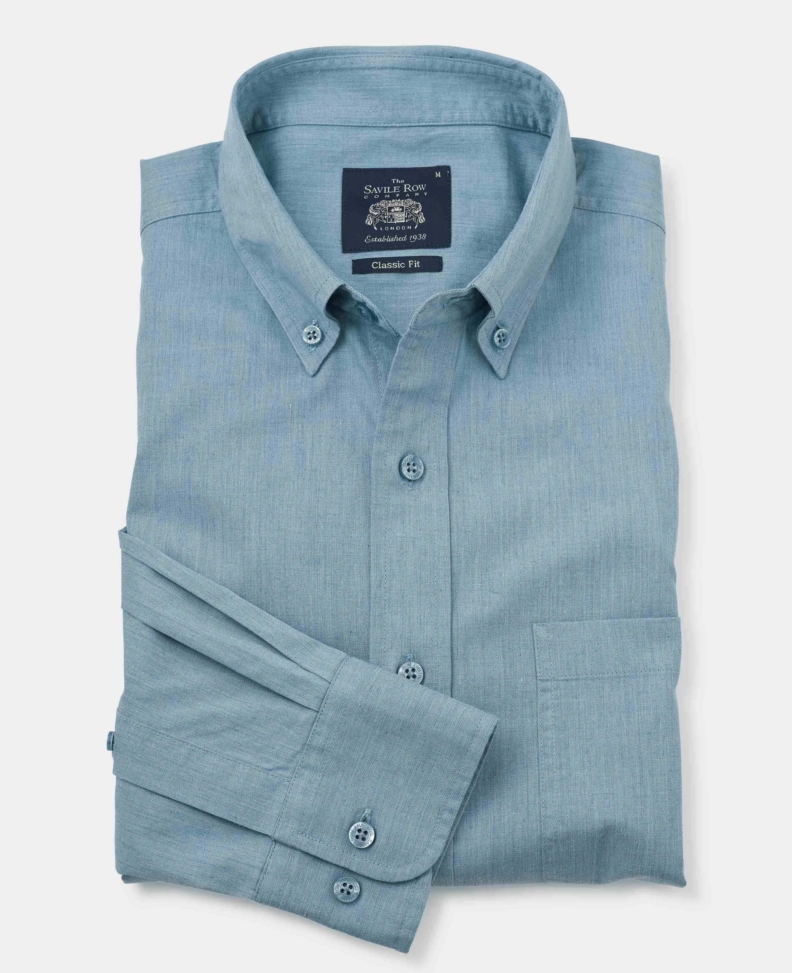 Denim Blue Melange Classic Fit Button-Down Shirt