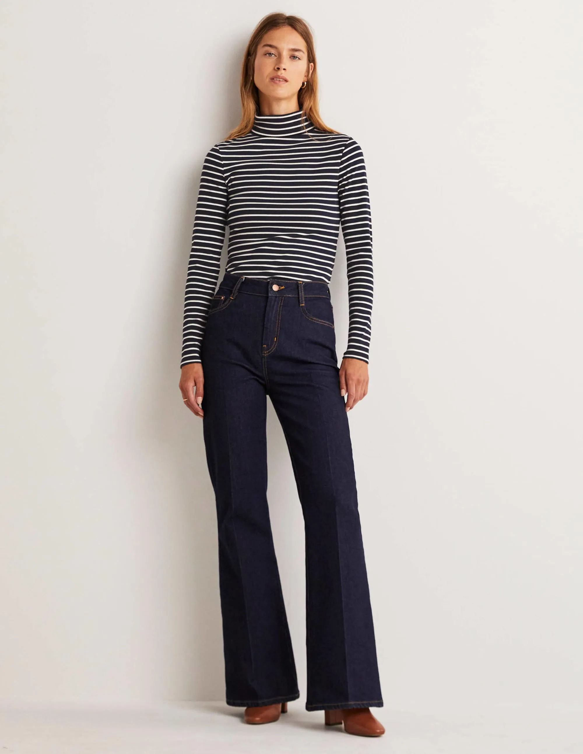 Essential Roll-neck Top-Navy / Ivory Stripe