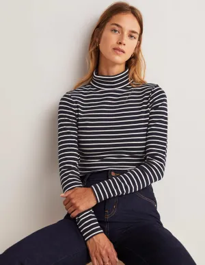 Essential Roll-neck Top-Navy / Ivory Stripe