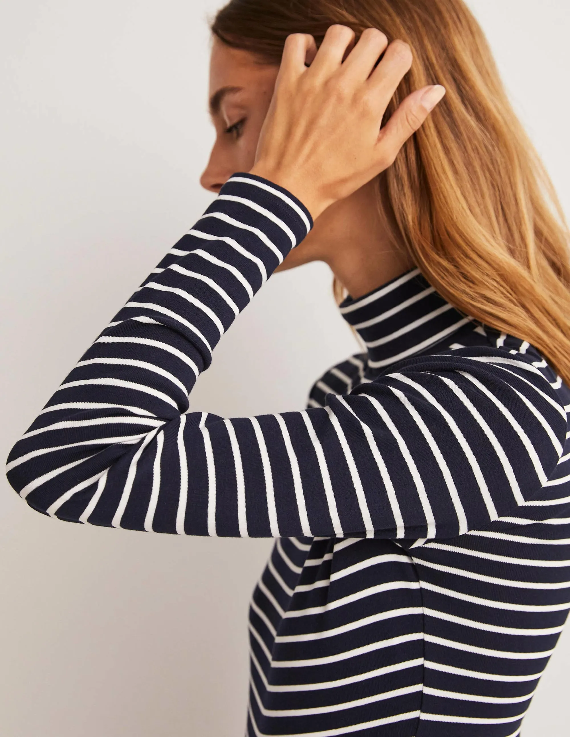 Essential Roll-neck Top-Navy / Ivory Stripe