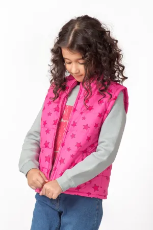 Girls Pink Starry Puffer Jacket