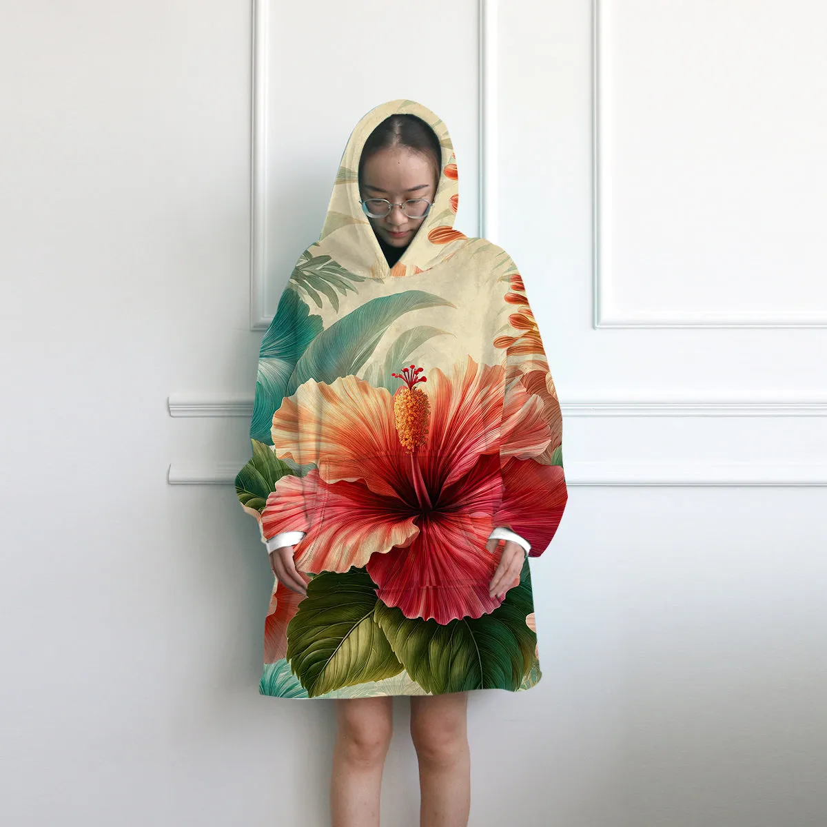 Hibiscus Flower Wearable Blanket Hoodie