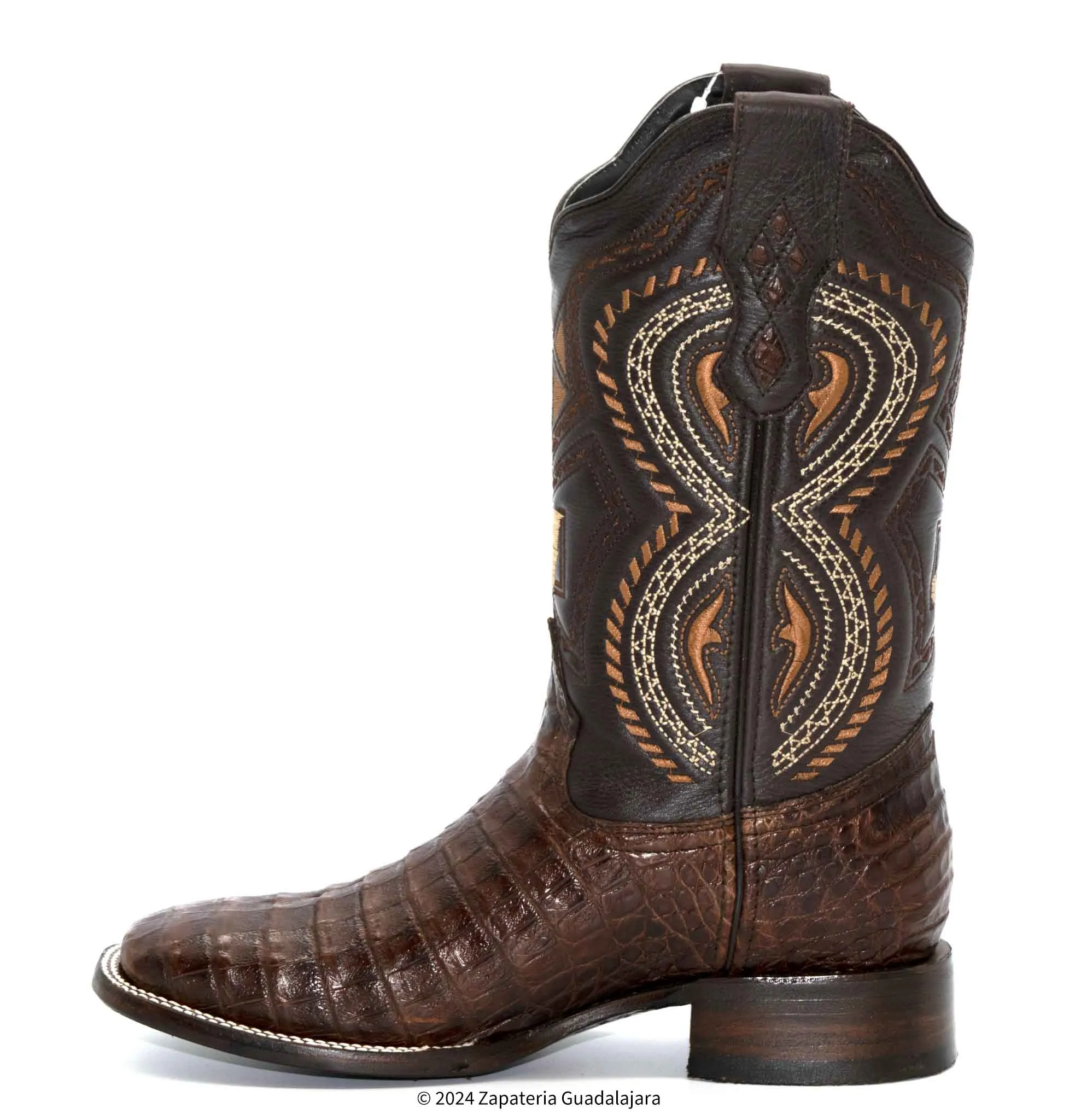 JB706 MEN WIDE SQUARE TOE CAIMAN BELLY BROWN BOOT