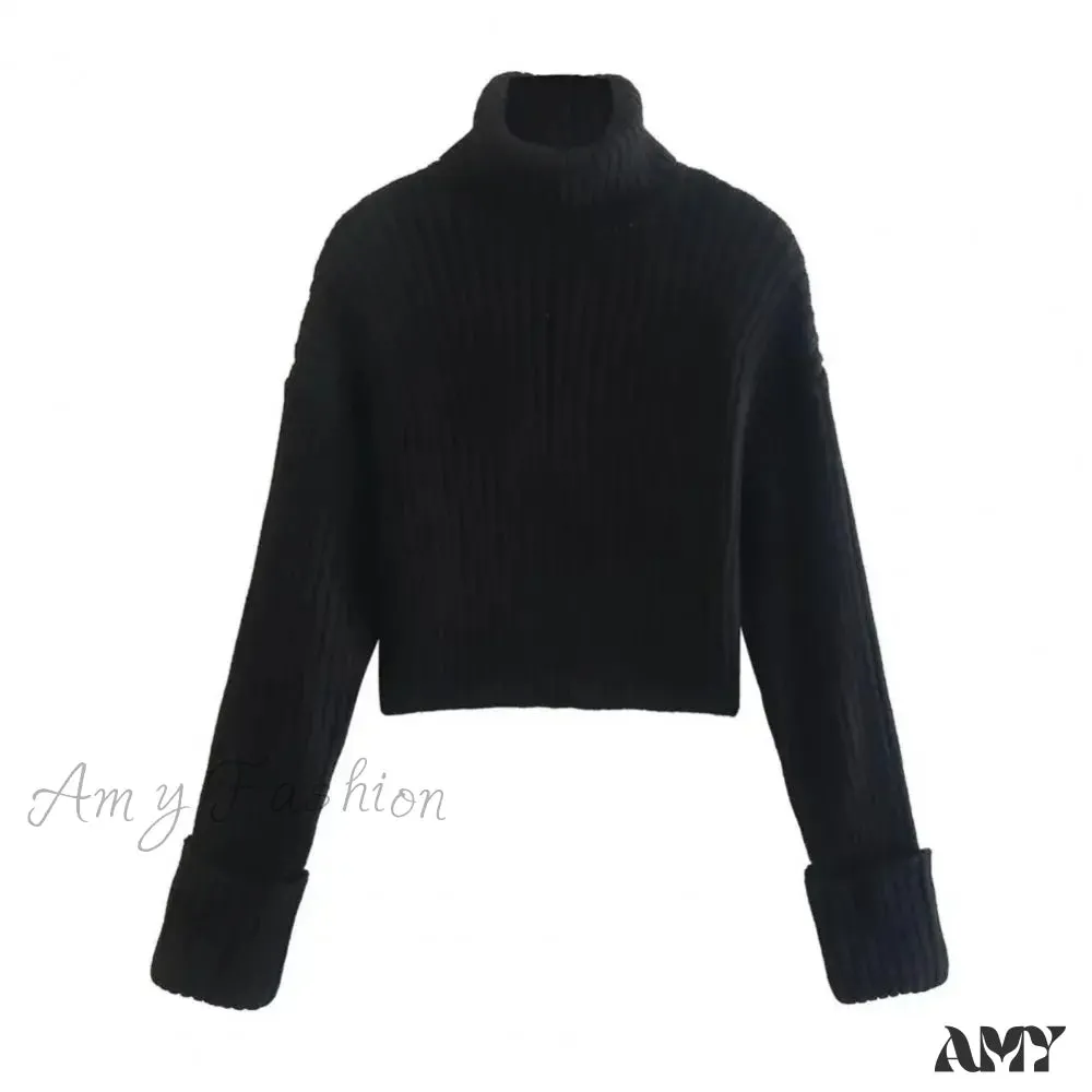 Long Sleeve Women Top Cozy Knitted Women's Fall Winter High Collar Neck Protection Stylish Sweater