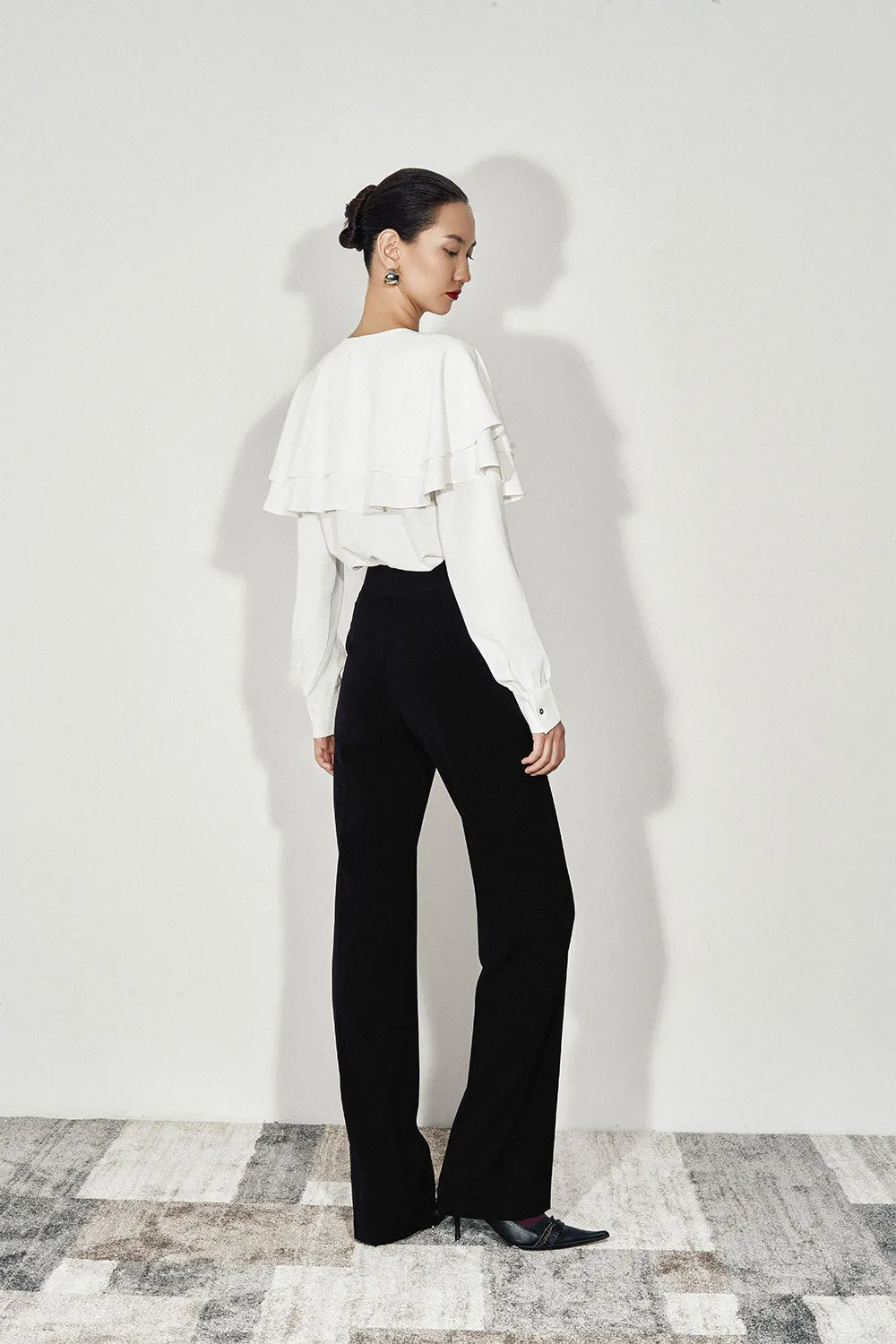 Madarin Straight High Waist Twill Floor Length Pants