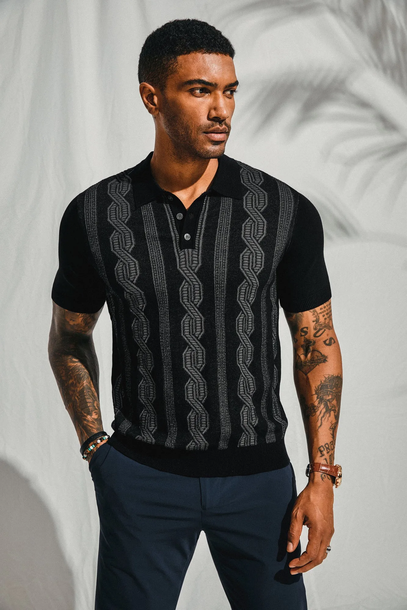 Men Contrast Color Knitted Polo-Shirt Short Sleeve Lapel Collar Knitwear Tops