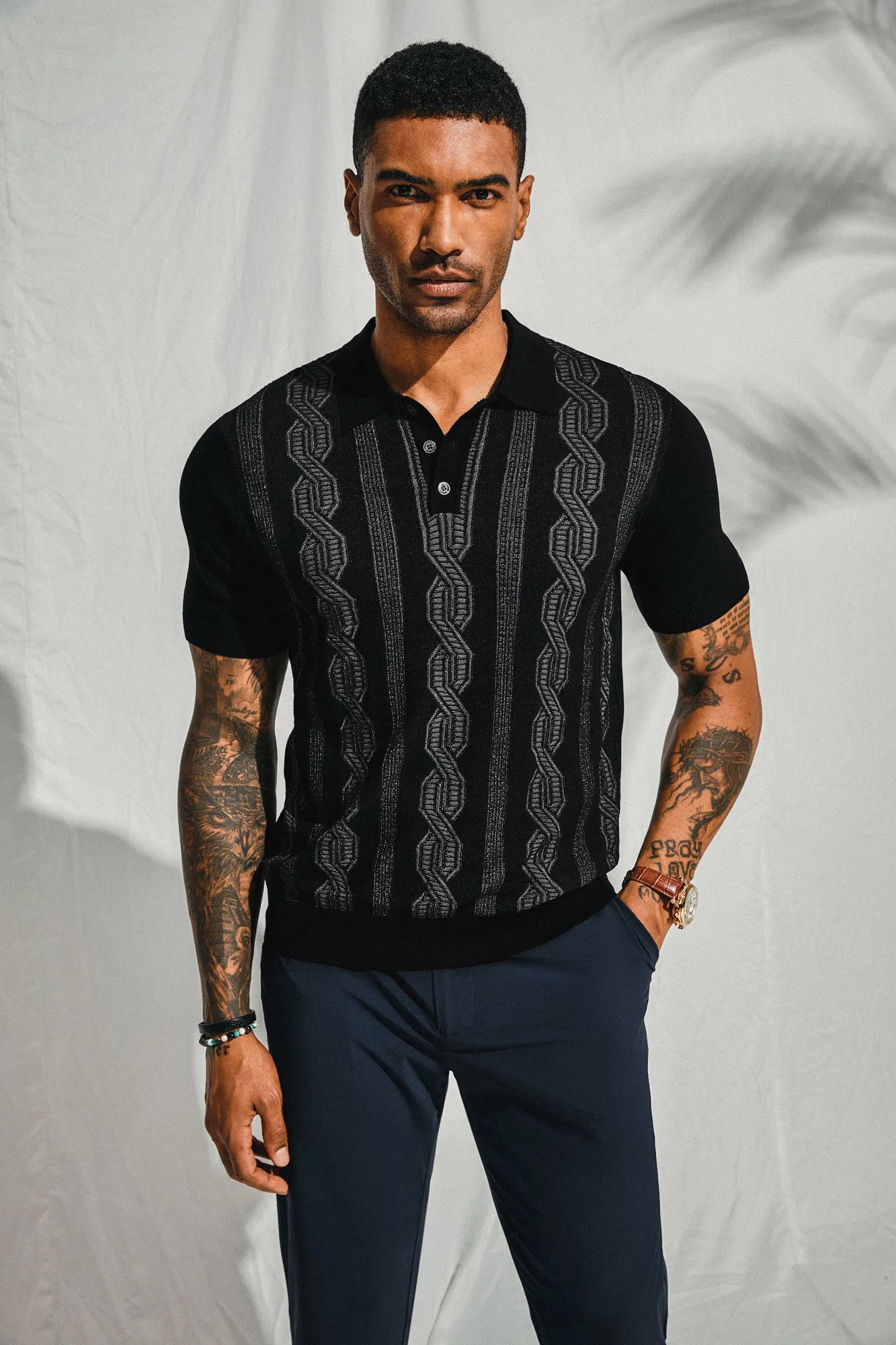 Men Contrast Color Knitted Polo-Shirt Short Sleeve Lapel Collar Knitwear Tops