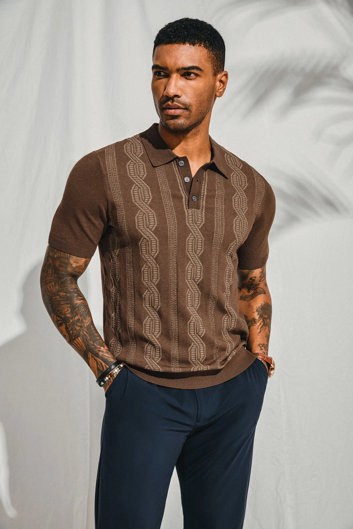 Men Contrast Color Knitted Polo-Shirt Short Sleeve Lapel Collar Knitwear Tops