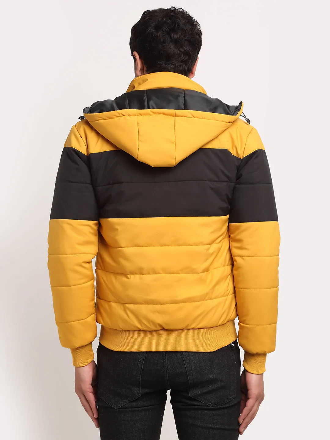 Men Mustard Hooded Printed Jacket