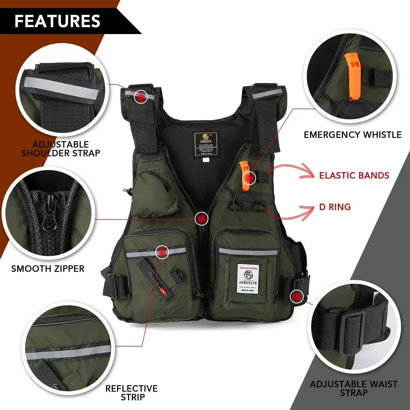 Men Professional Life Jacket Buoyancy Suit Portable Fishing Vests Multi-Pockets Waterproof Sea Fishing Adjustable Vest 2022 New