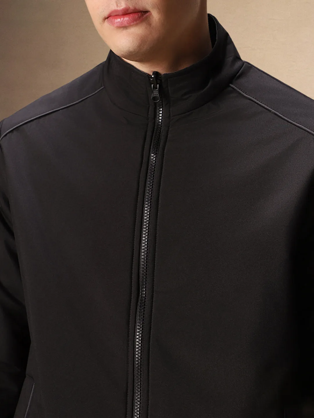 Men's Black & Grey Reversible Mock Neck Full Sleeves Jacket