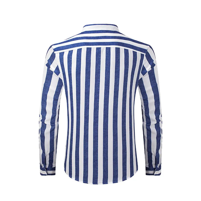 Mens Button Down Long Sleeve Shirts Fashion Cotton Linen Striped Casual Beach Shirt | MC255371-7019