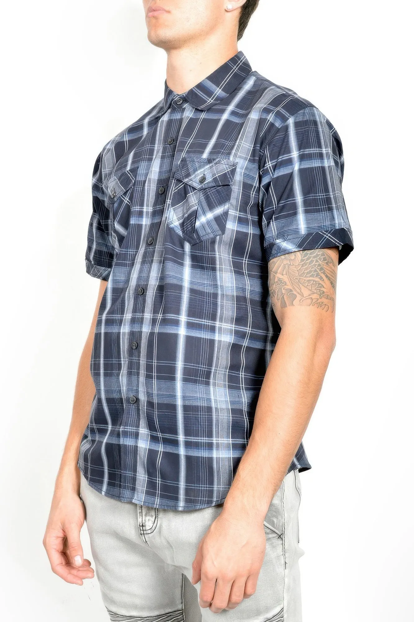 Men's Casual Short Sleeve Plaid Shirts