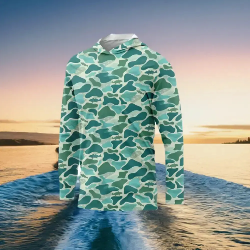 Men's Hooded Fishing Jersey - Green Camo