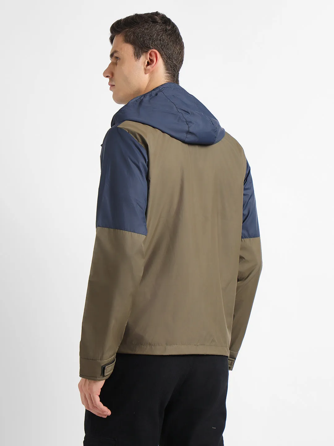 Men's Hooded Regular Fit Colourblock Military Jackets