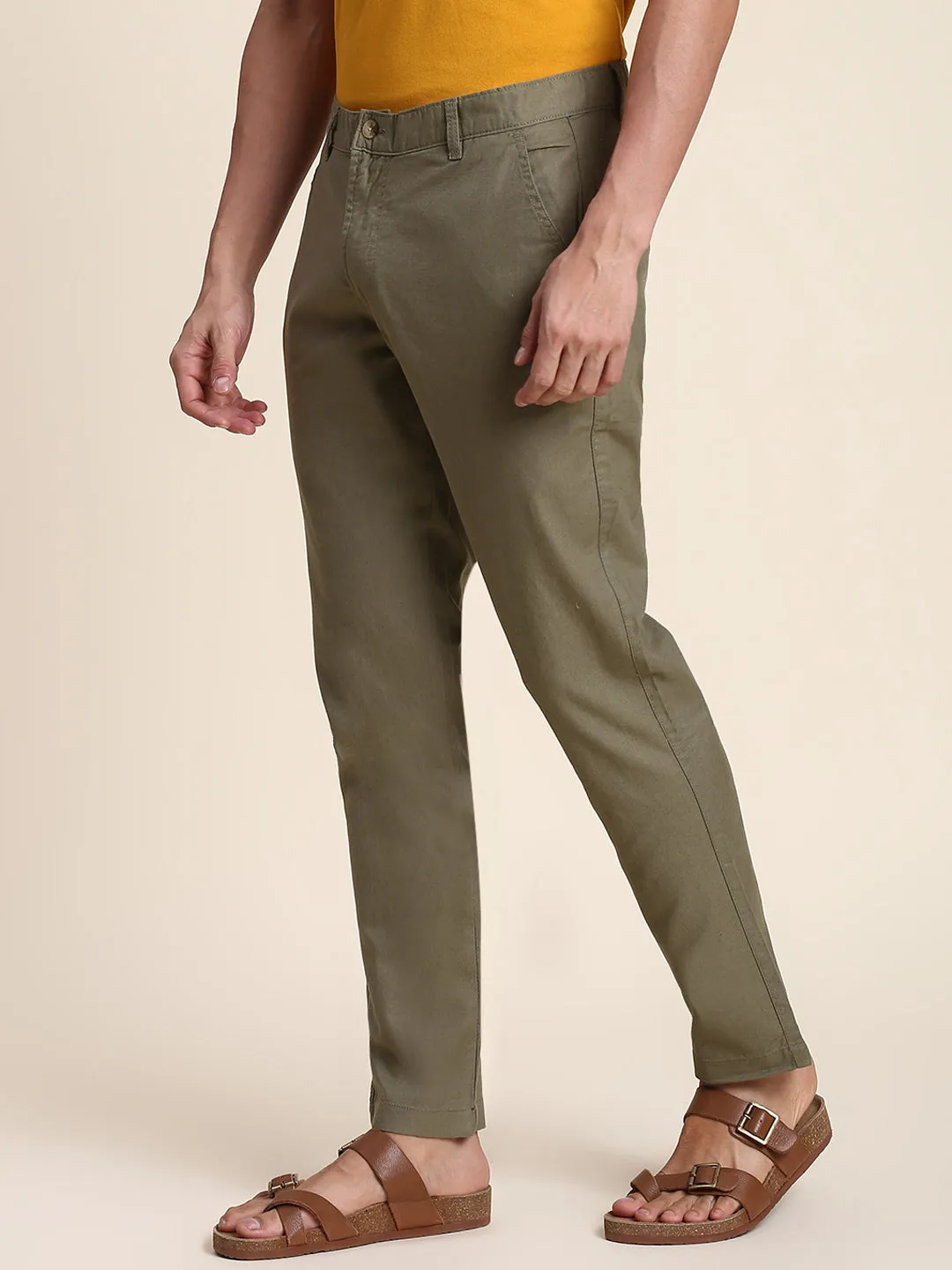 Men's Light Olive Linen Trouser Comfortable Bottomwear With Smart Casual Look