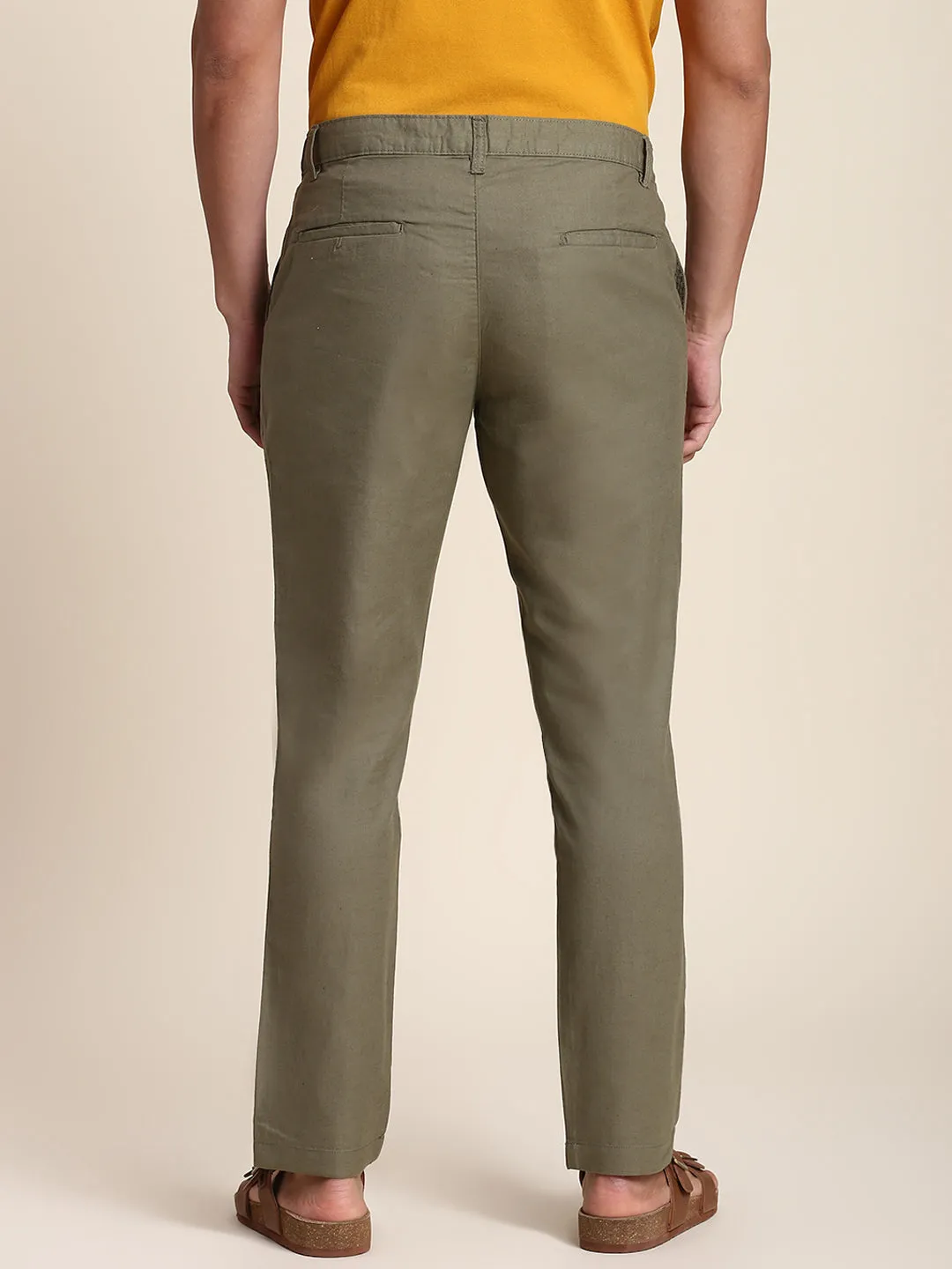 Men's Light Olive Linen Trouser Comfortable Bottomwear With Smart Casual Look