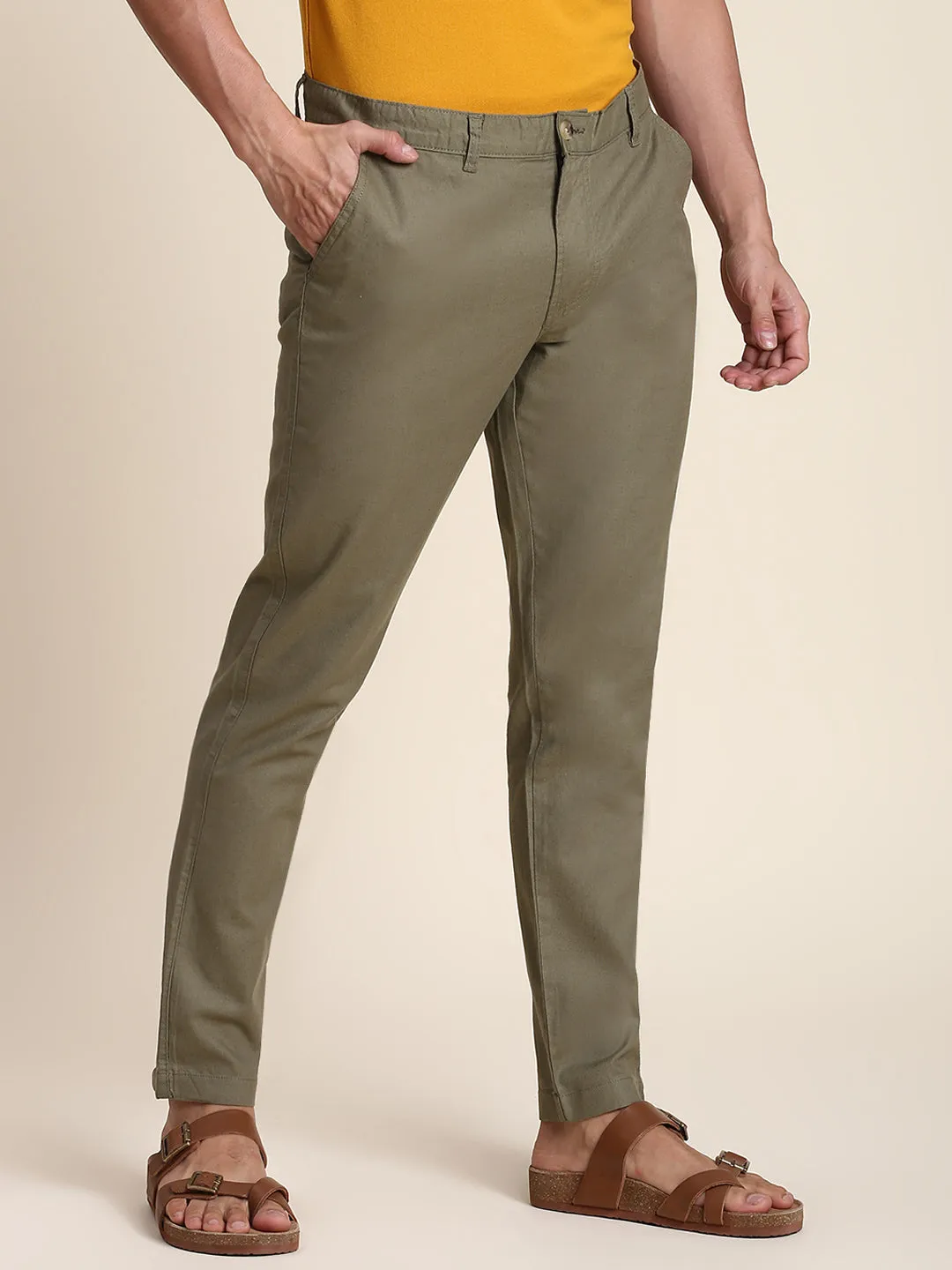 Men's Light Olive Linen Trouser Comfortable Bottomwear With Smart Casual Look