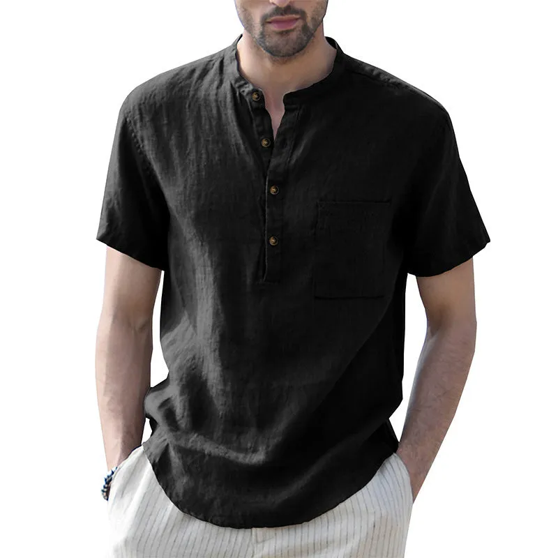 Men's Linen Cotton Henley Comfortable T-shirts