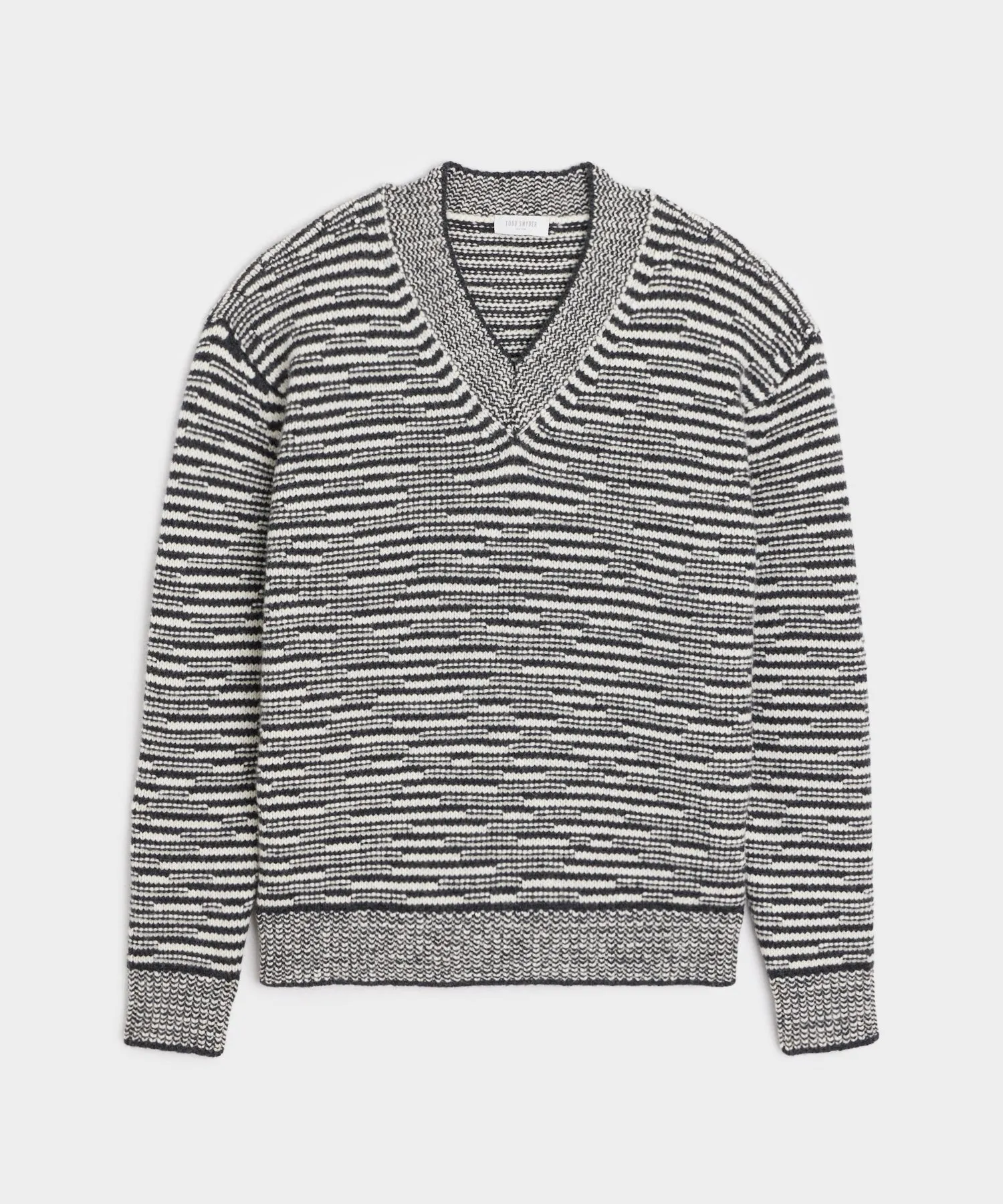 Merino Striped V-Neck Sweater in Charcoal