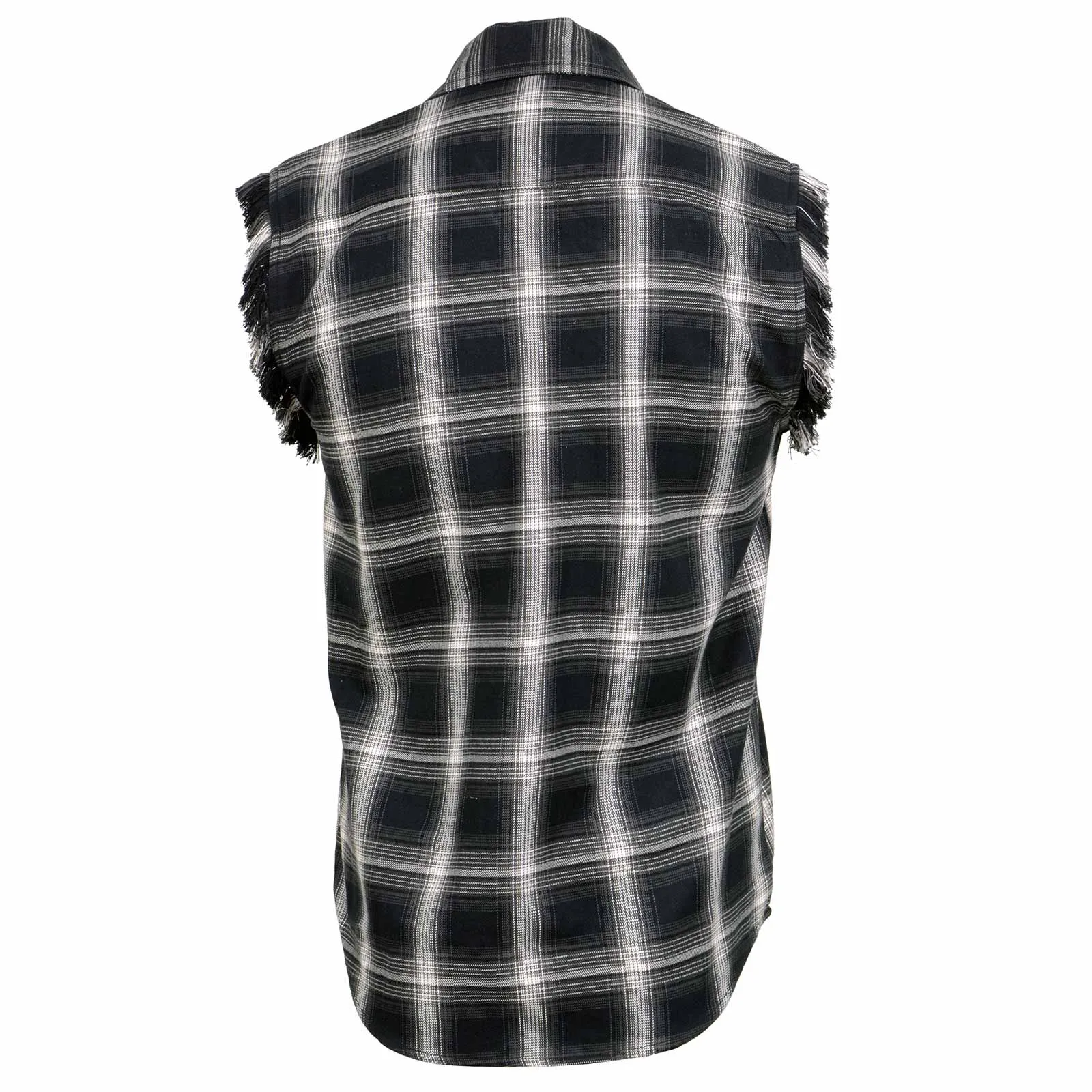 Milwaukee Leather MNG11694 Men’s Classic Black and White Button-Down Flannel Cut Off Frayed Sleeveless Casual Shirt